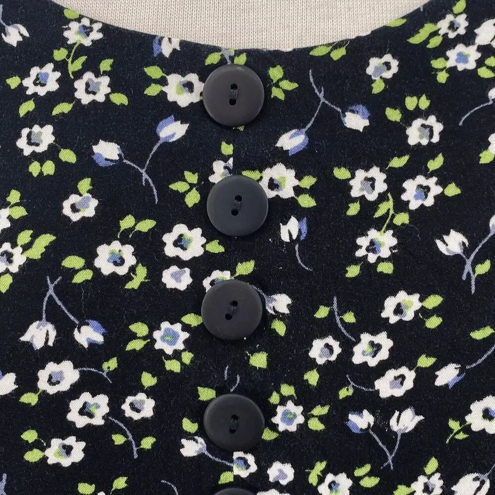 Vintage 90s Floral Romper Mini Dress Split Front A Line Black White Womens 16 1X - Picture 4 of 10
